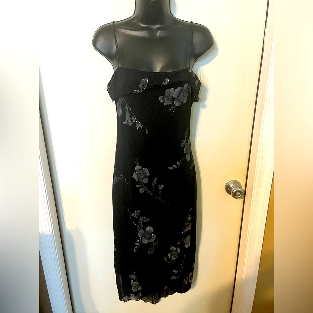 Byer Too Elegant Black Floral Dress Spaghetti Straps Sz M